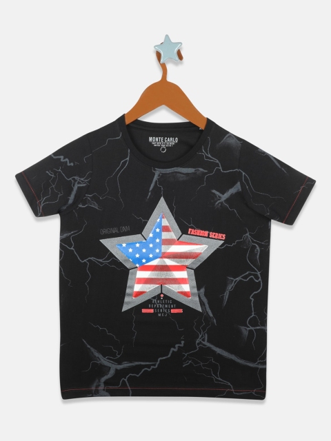 

Monte Carlo Boys Black Printed V-Neck T-shirt