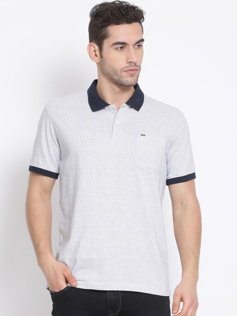 

Richlook Men Off-White Self Design Polo Collar T-shirt