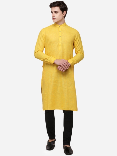 

JADE BLUE Men Yellow Thread Work Kurta