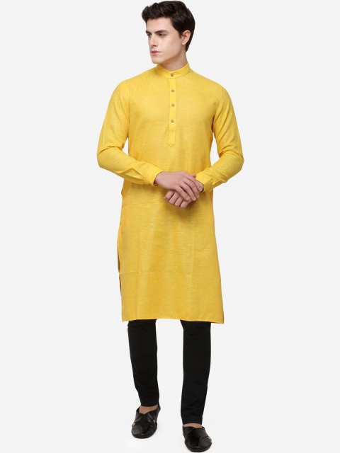

JADE BLUE Men Yellow Thread Work Kurta