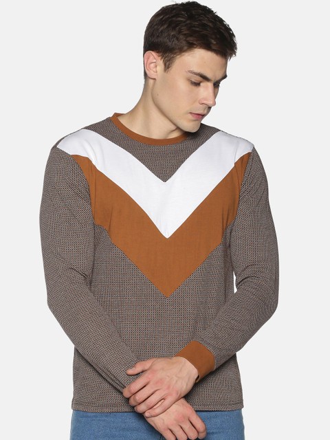 

UrGear Men Brown Colourblocked Round Neck T-shirt
