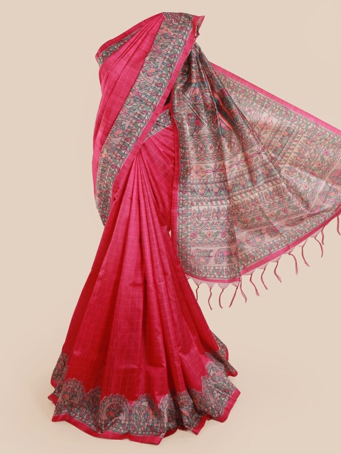 

Pothys Pink Checked Jute Silk Saree