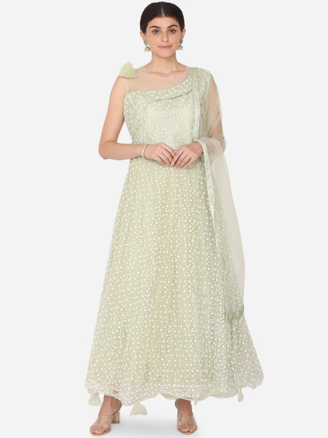 

BOMBAY SELECTIONS Women Green Embellished Anarkali Kurta with Dupatta