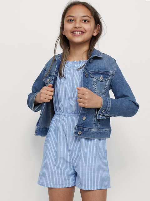 

H&M Girls Blue & White Striped Cotton Playsuit