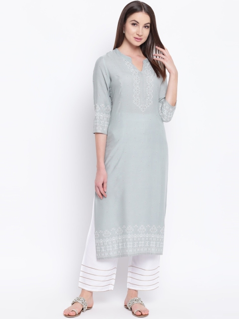 

Khushal K Women Grey Geometric Printed Kurta