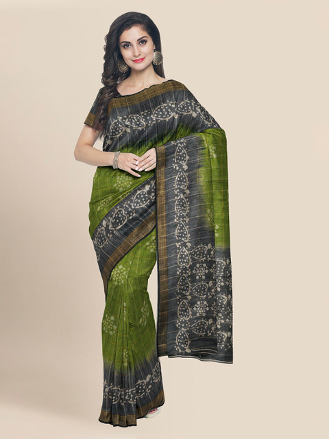 

KLM Fashion Mall Green Linen Blend Printed Banarasi Saree