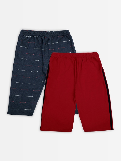 

Punkster Girls Pack Of 2 Maroon & Navy Blue Printed Regular Fit Capris