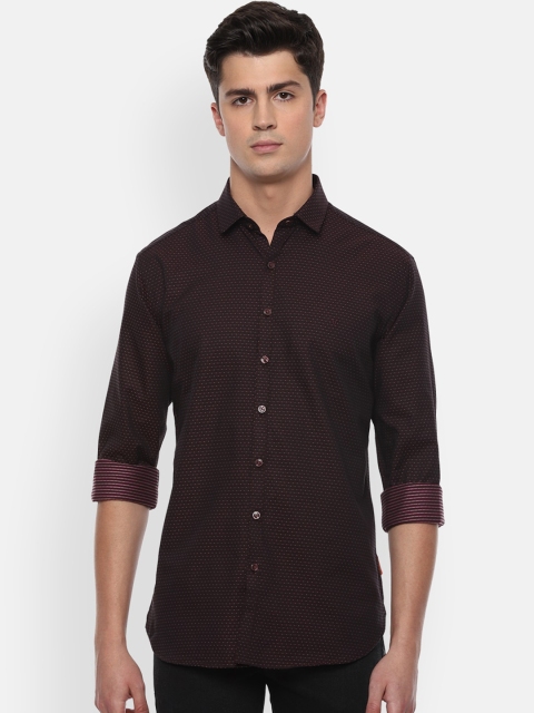V Dot Men Maroon Slim Fit Printed Cotton Casual Shirt