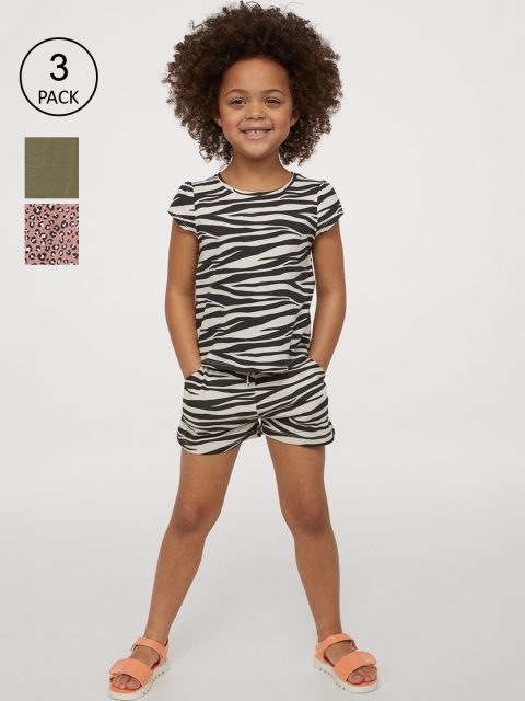 

H&M Girls 3-Pack Pure Cotton Jersey Shorts, Olive