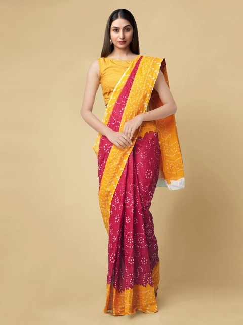 

Unnati Silks Red & Orange Pure Cotton Printed Bandhani Saree