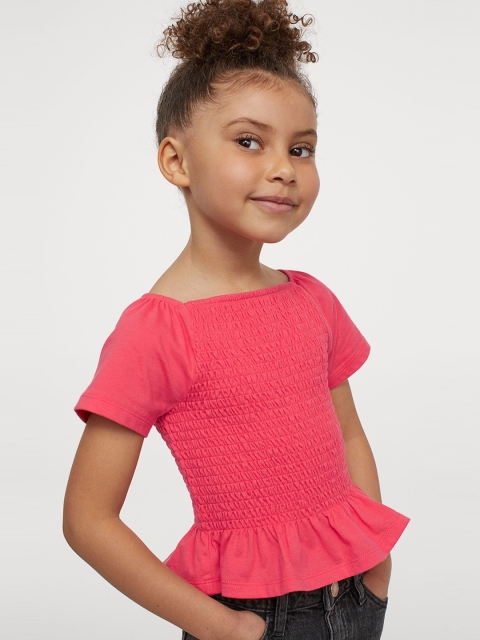 

H&M Girls Coral Red Smocked Cotton Top