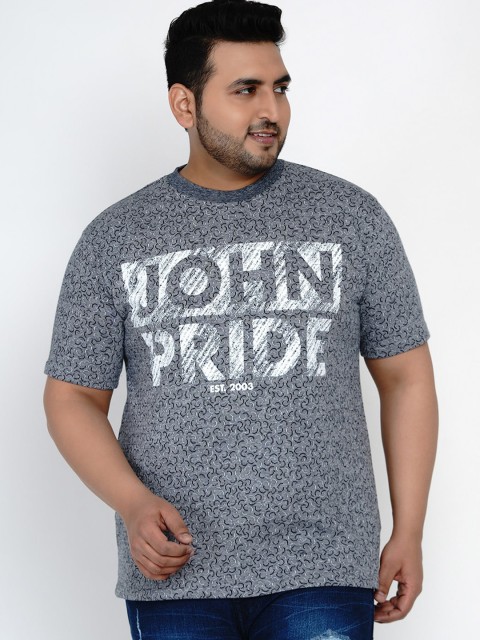 

John Pride Men Grey Printed Round Neck T-shirt