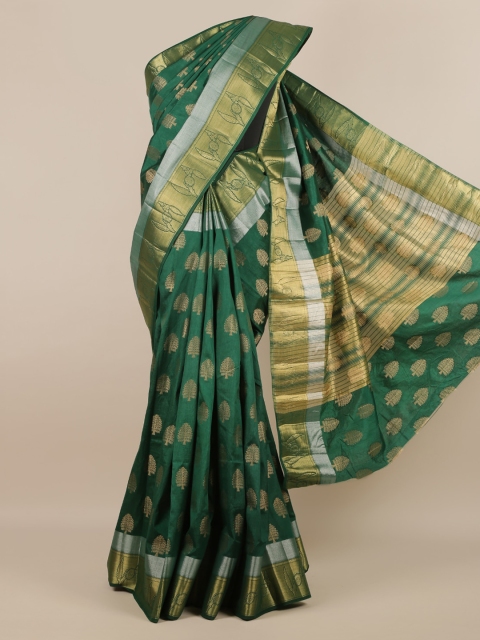 

Pothys Green & Gold-Toned Jute Silk Woven Design Saree