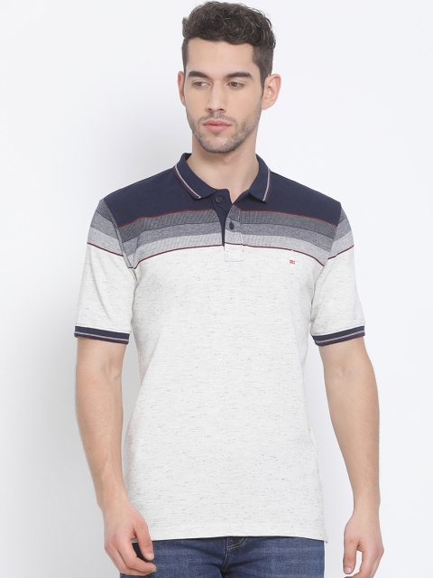 

Richlook Men Off-White Striped Polo Collar T-shirt