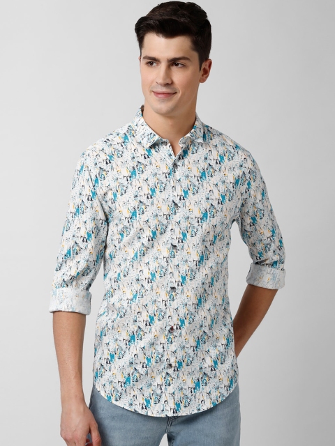 

Peter England Casuals Men White & Blue Slim Fit Printed Cotton Casual Shirt