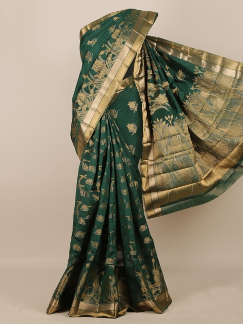 

Pothys Green & Gold-Toned Jute Silk Woven Design Saree