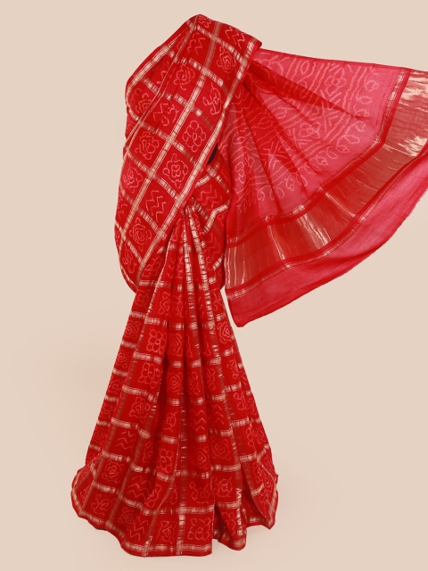 

Pothys Red Pure Silk Printed Bandhani Saree