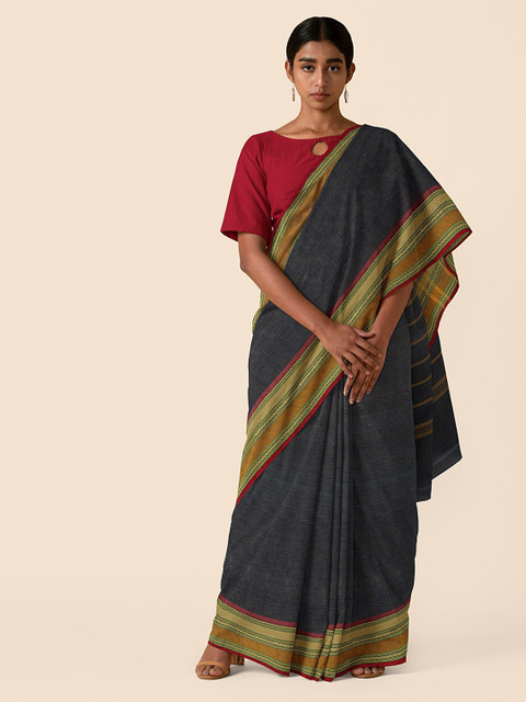 

Taneira Black Pure Cotton Checked Chettinad Saree