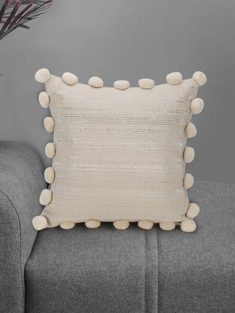 

Mezposh Cream-Coloured Set of Single Self Design Square Cushion Covers