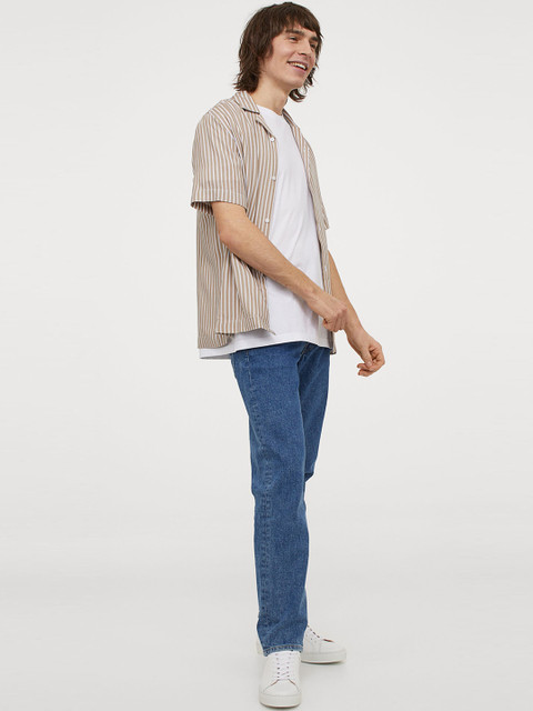 

H&M Men Beige & White Patterned Resort Shirt