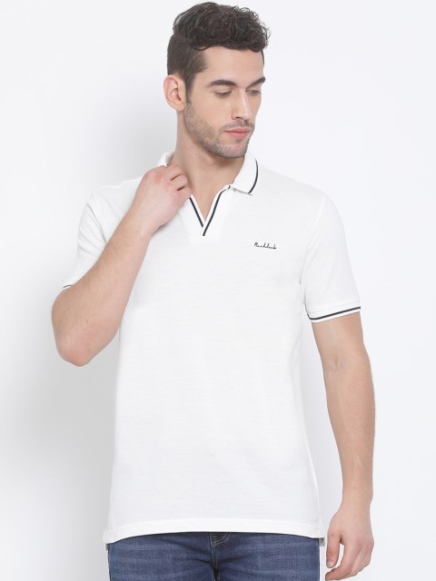 

Richlook Men Off-White Solid Polo Collar T-shirt