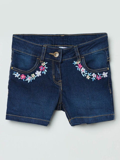 

max Girls Blue Solid Regular Fit Denim Shorts