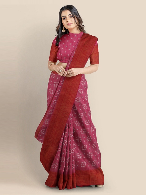 

KLM Fashion Mall Pink Linen Blend Printed Bandhani Saree