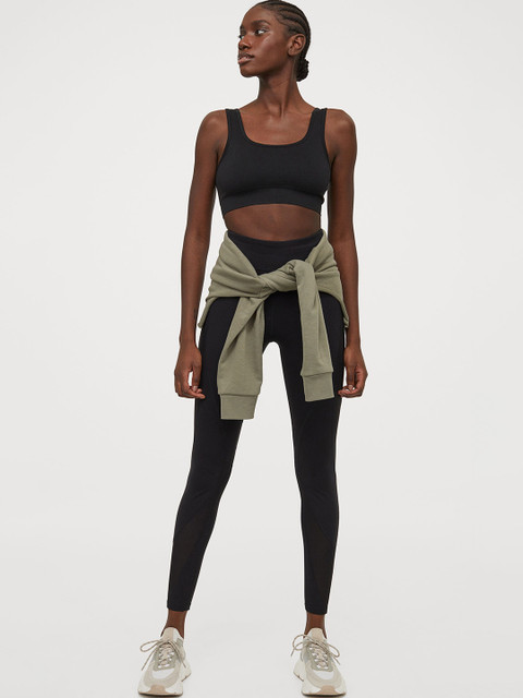

H&M Women Black Mesh-Detail Sports Sustainable Tights