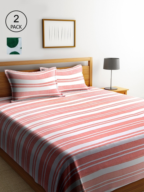 

KLOTTHE Set Of 2 Striped Double Bed Covers With 4 Pillow Covers, Green