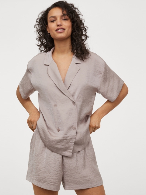 

H&M Women Beige Solid Satin Pyjamas