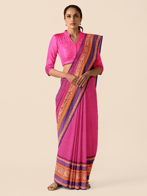 

Taneira Pink Pure Cotton Solid Chettinad Saree