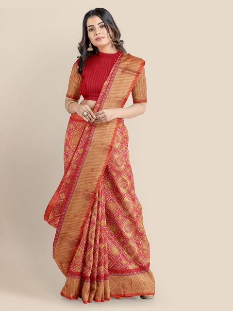 

KLM Fashion Mall Red Linen Blend Printed Banarasi Saree