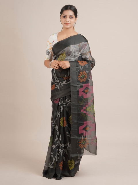 

Pothys Black Woven Design Jute Silk Saree