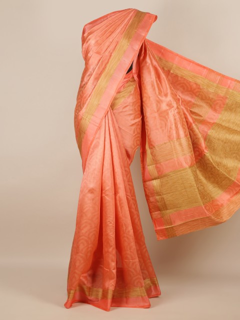 

Pothys Peach-Coloured Printed Jute Silk Saree