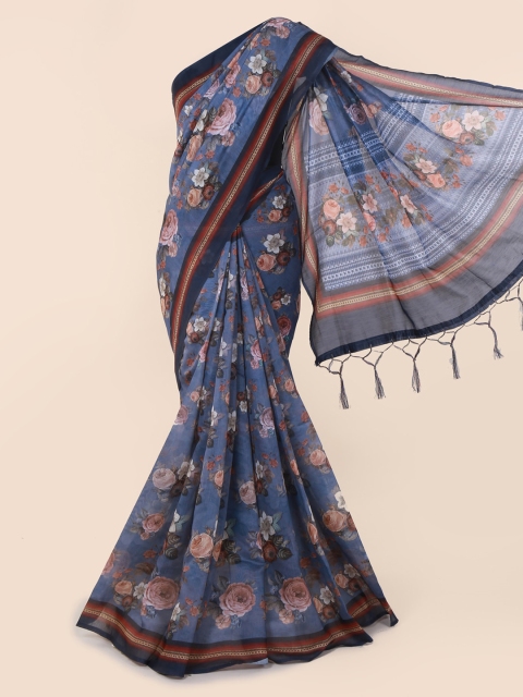 

Pothys Blue Printed Cotton Blend Saree