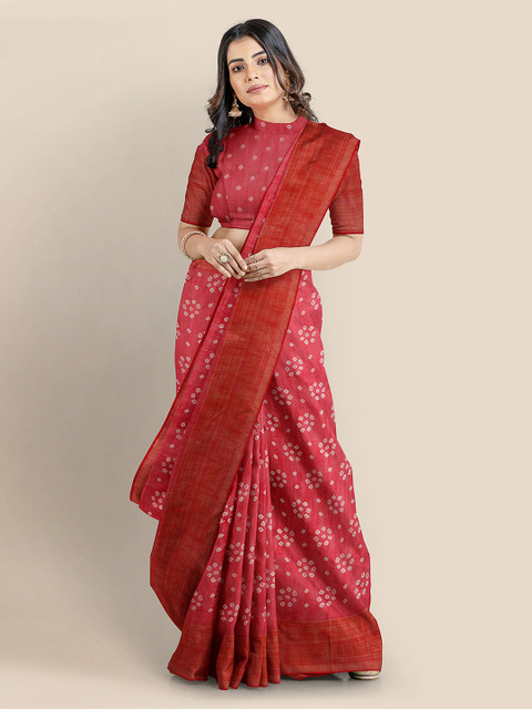 

KLM Fashion Mall Red Linen Blend Printed Banarasi Saree