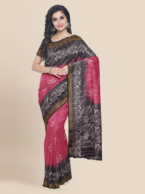 

KLM Fashion Mall Pink Linen Blend Checked Banarasi Saree