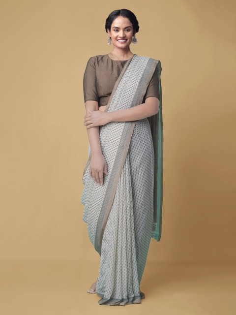 

Unnati Silks Green Pure Chiffon Printed Bhagalpuri Saree