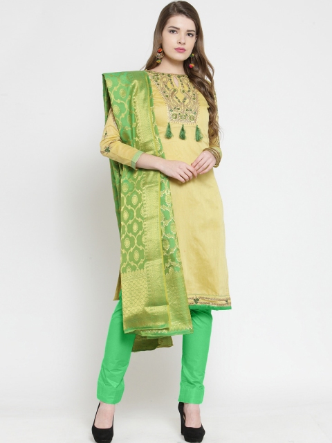 

mf Yellow & Green Silk Blend Unstitched Dress Material