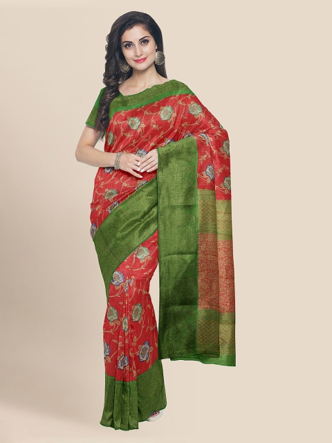 

KLM Fashion Mall Red & Green Linen Blend Woven Design Banarasi Saree