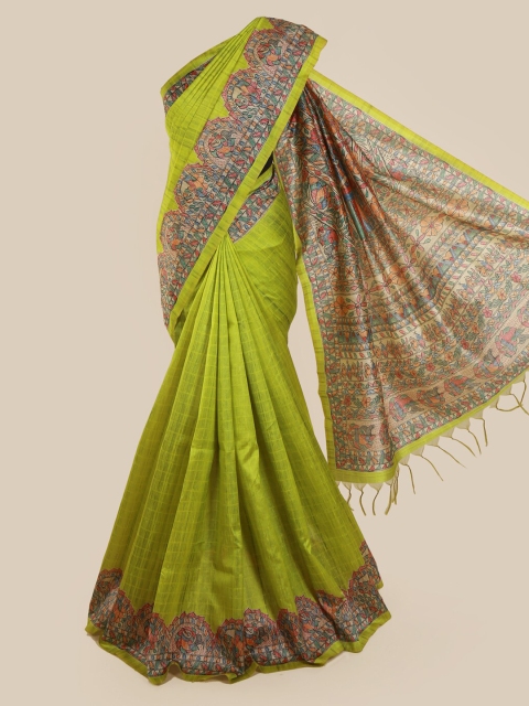 

Pothys Green Solid Jute Silk Saree