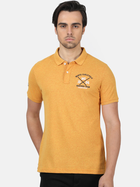 

Monte Carlo Men Mustard Solid Polo Collar T-shirt