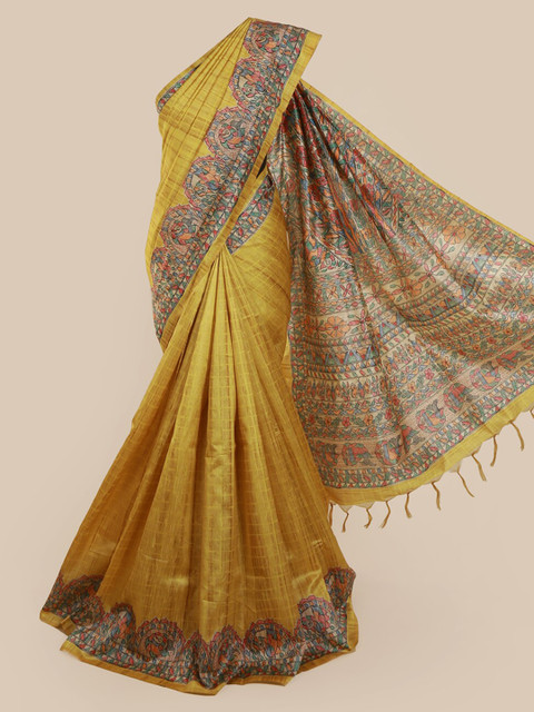 

Pothys Yellow Solid Jute Silk Saree