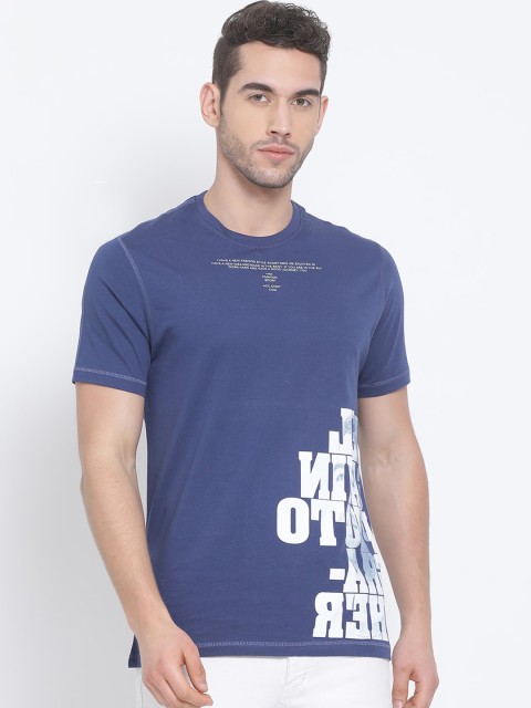 

Richlook Men Navy Blue Printed Round Neck T-shirt