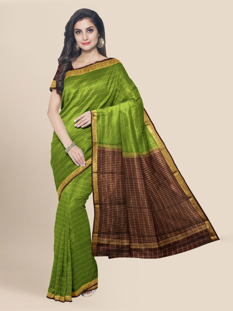 

KLM Fashion Mall Green Silk Blend Woven Design Banarasi Saree