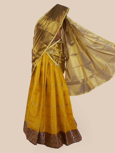 

Pothys Gold-Toned & Yellow Tissue Solid Saree