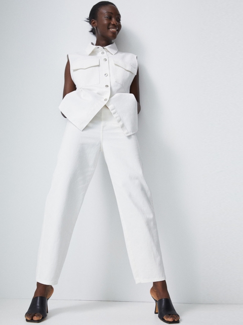 

H&M Women White Solid Sleeveless Shirt Jacket