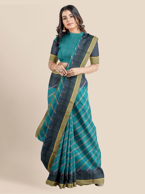 

KLM Fashion Mall Green Checked Silk Blend Saree