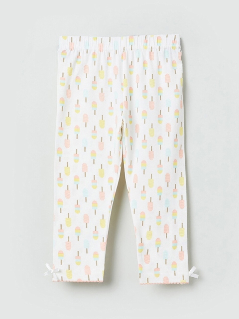 

max Girls White & Pink Printed Ankle-Length Leggings