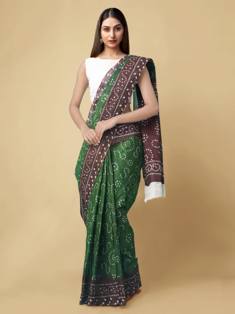 

Unnati Silks Green Pure Cotton Dyed Bandhani Saree